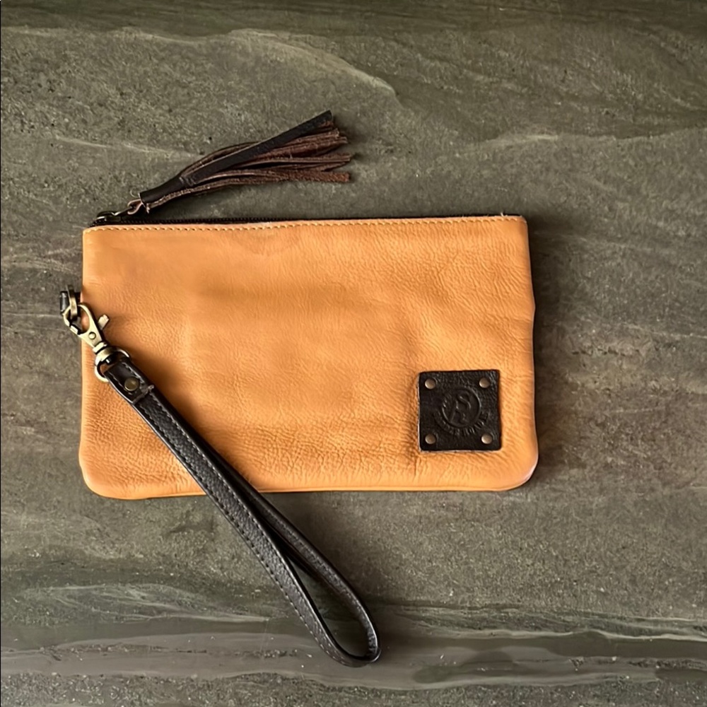 Tan Leather Wristlet with Tassel